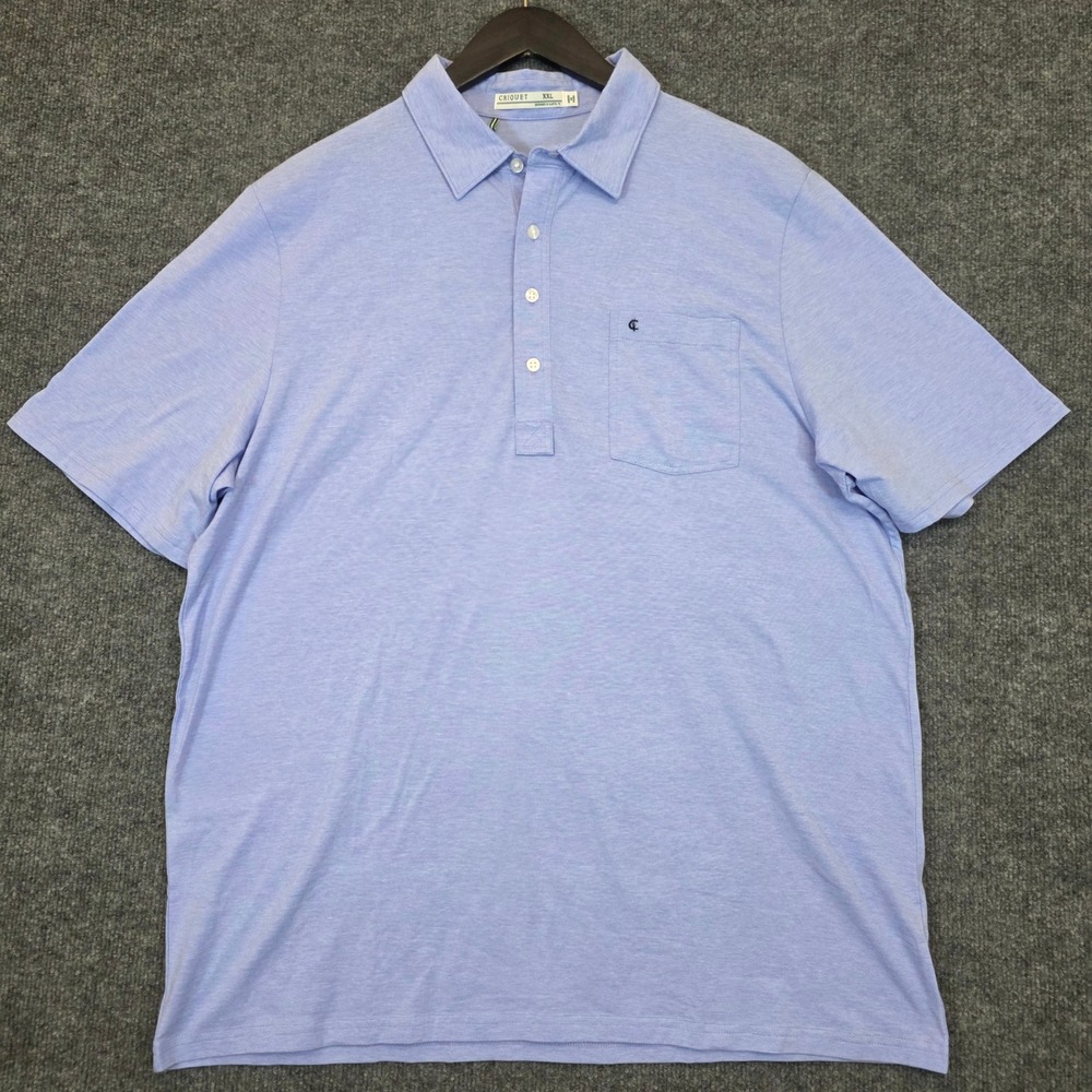 Criquet Polo Shirt Mens XXL Blue Pima Cotton Short Sleeve Pocket Logo Casual